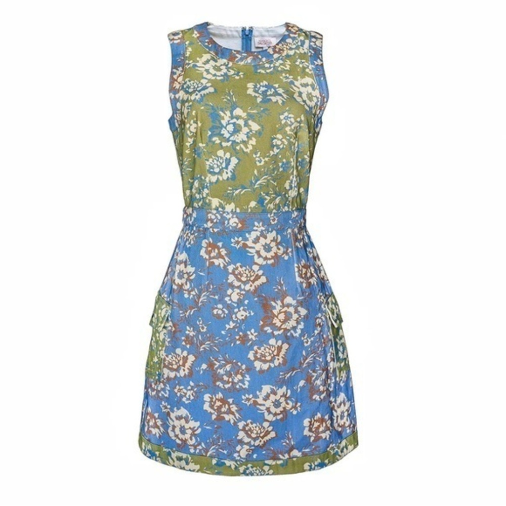MASON'S DAUGHTER Mia Rose Garden Cotton Twill Sheath Dress Green Floral Sz.S NWT